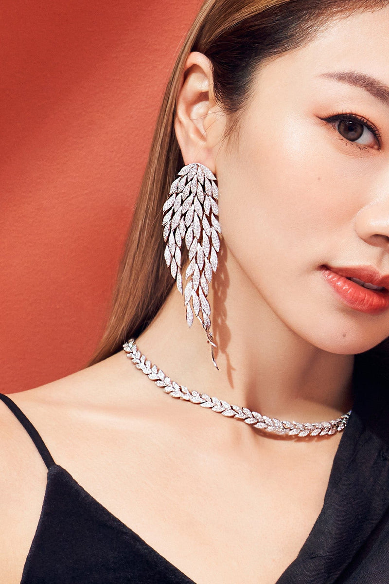 APM Monaco Leaf Cascade Earrings in Silver