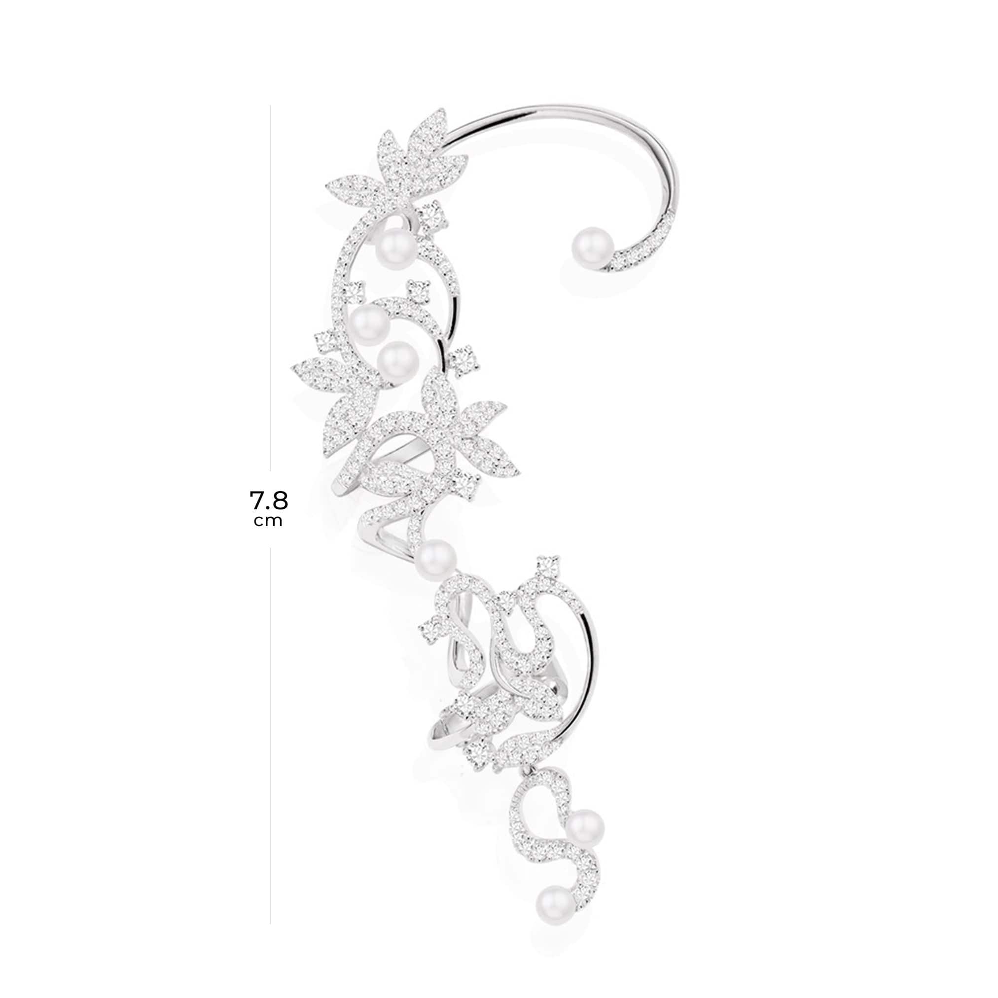 APM Monaco Single Flower Ear Cuff With Pearls Jewelry in Silver