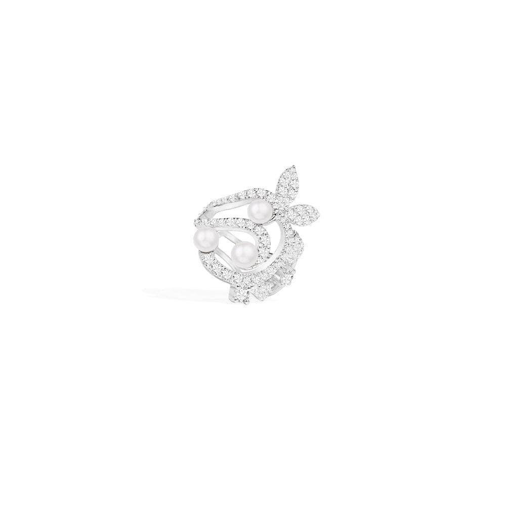 APM Monaco Single Flower Ear Cuff With Pearls Jewelry in Silver