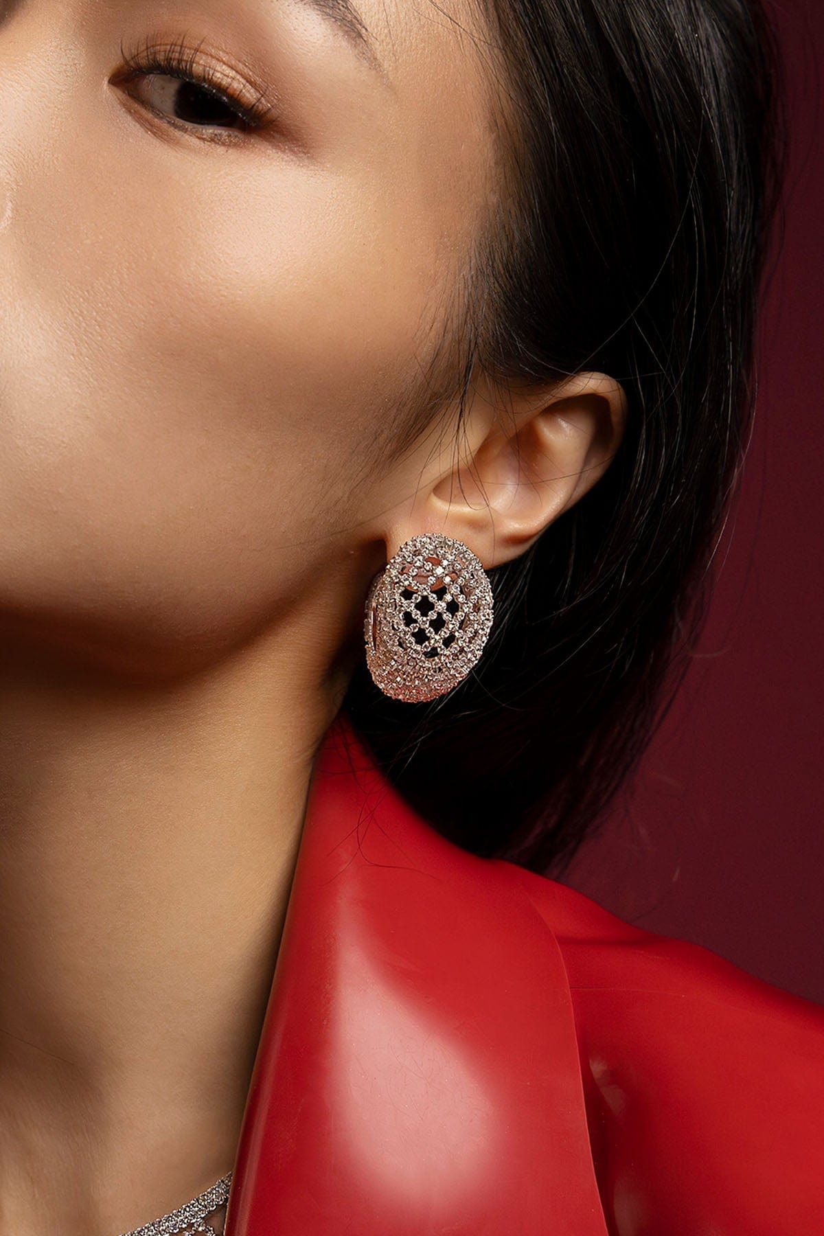 APM Monaco Maille Rivet Pavé Earrings in Silver