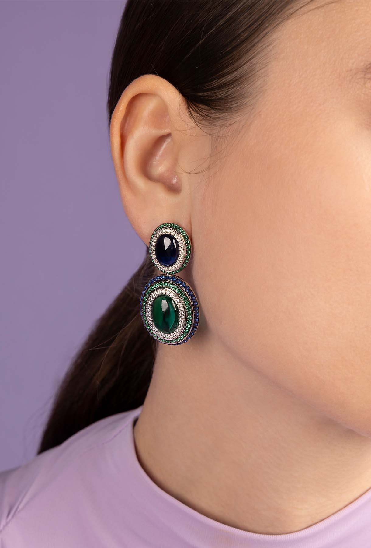 Bold Green and Blue Earrings, Blue Cubic Zirconia | APM Monaco