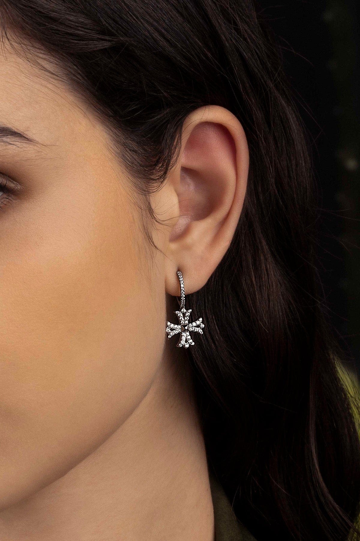 Cross Asymmetric Hoop Earrings, Sterling Silver | APM Monaco