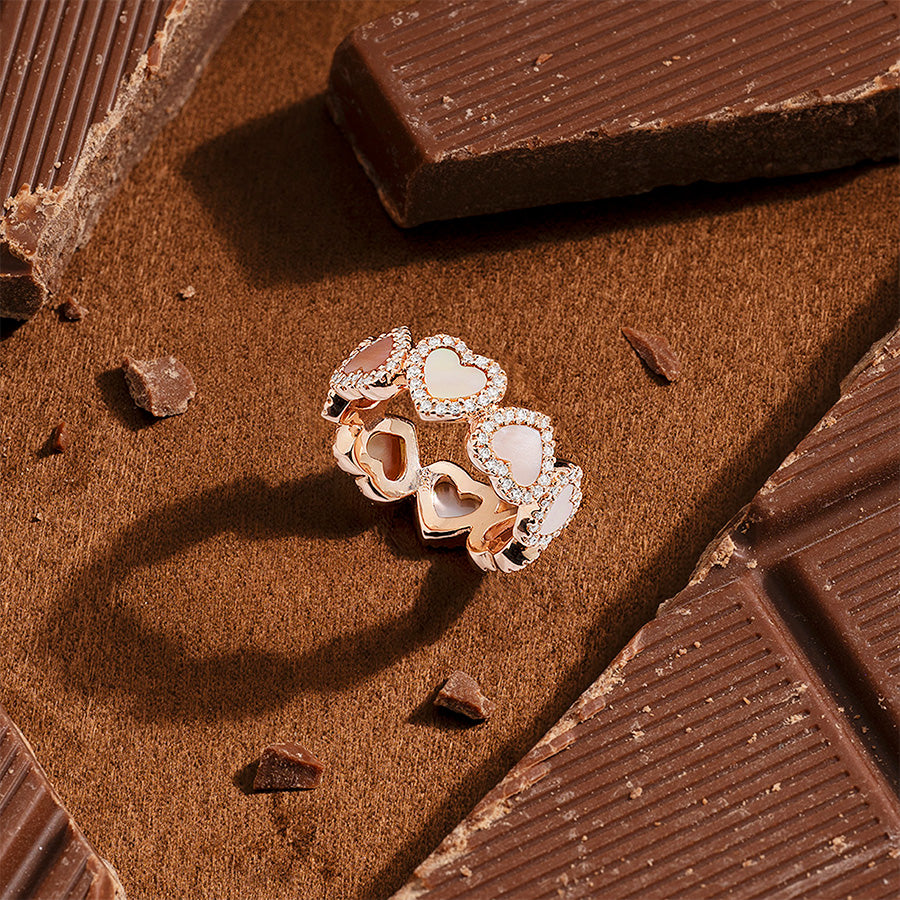 APM Monaco For Her Pavé Pink Nacre Full Heart Ring