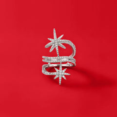 APM Monaco White Meteorites ring on a red background