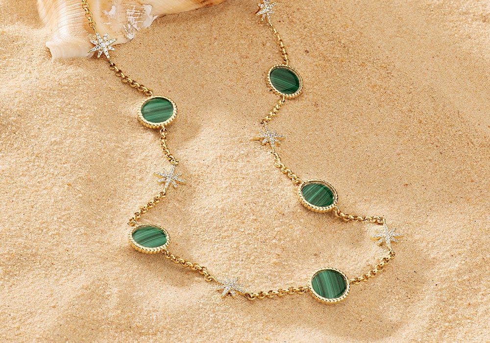 APM Monaco Collection Mediterranee Malachite Choker on sand background