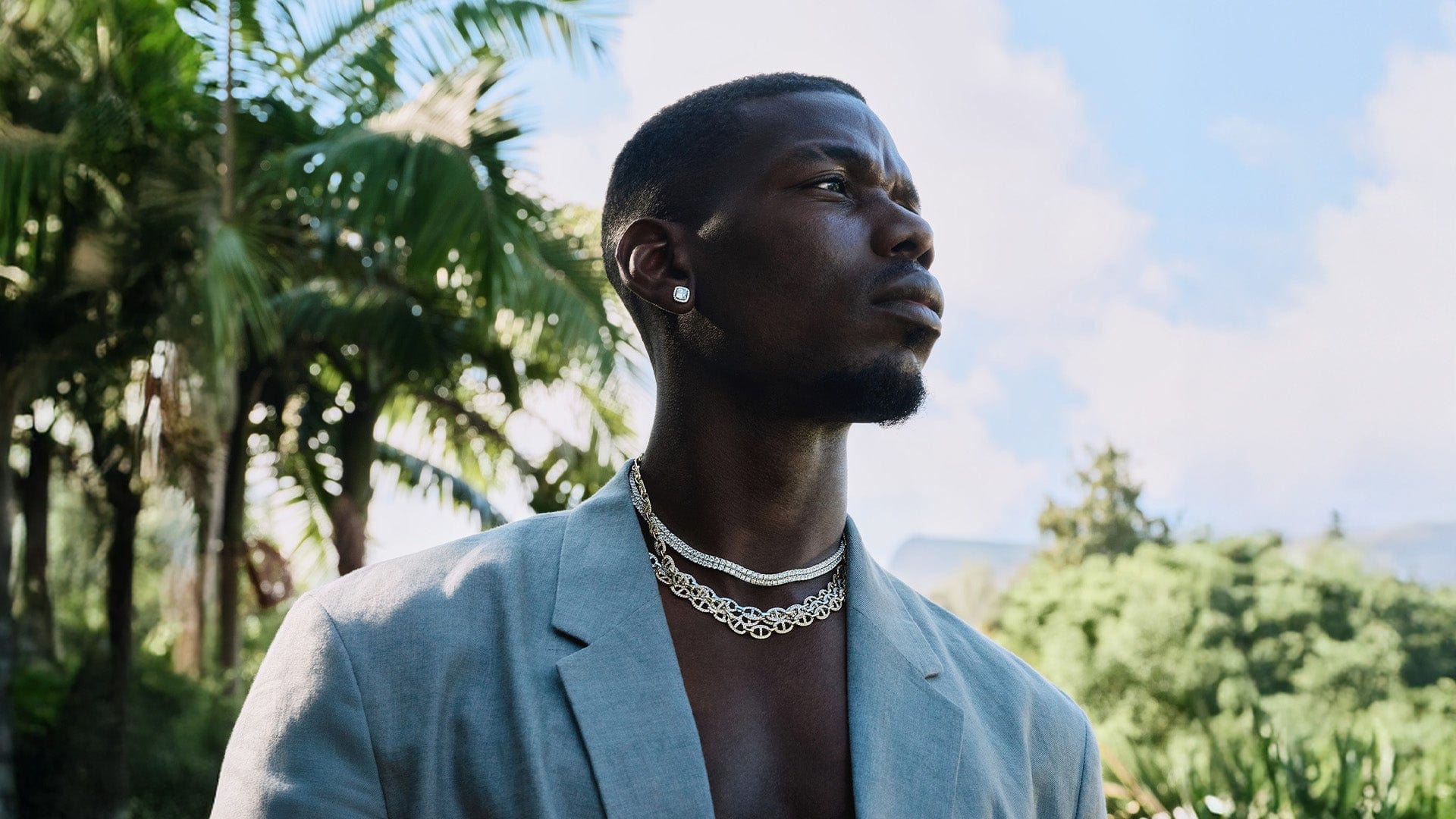 Paul Pogba wearing APM Monaco pave and yacht club maille marine necklaces