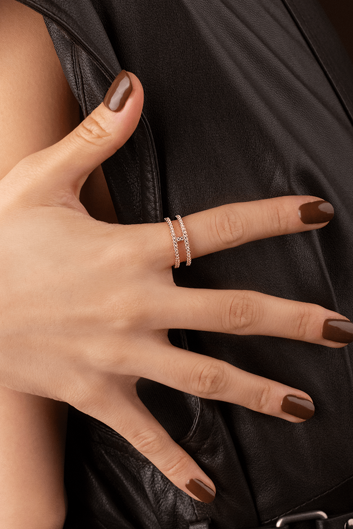 APM Monaco Double Line Pavé Ring in Rose Gold