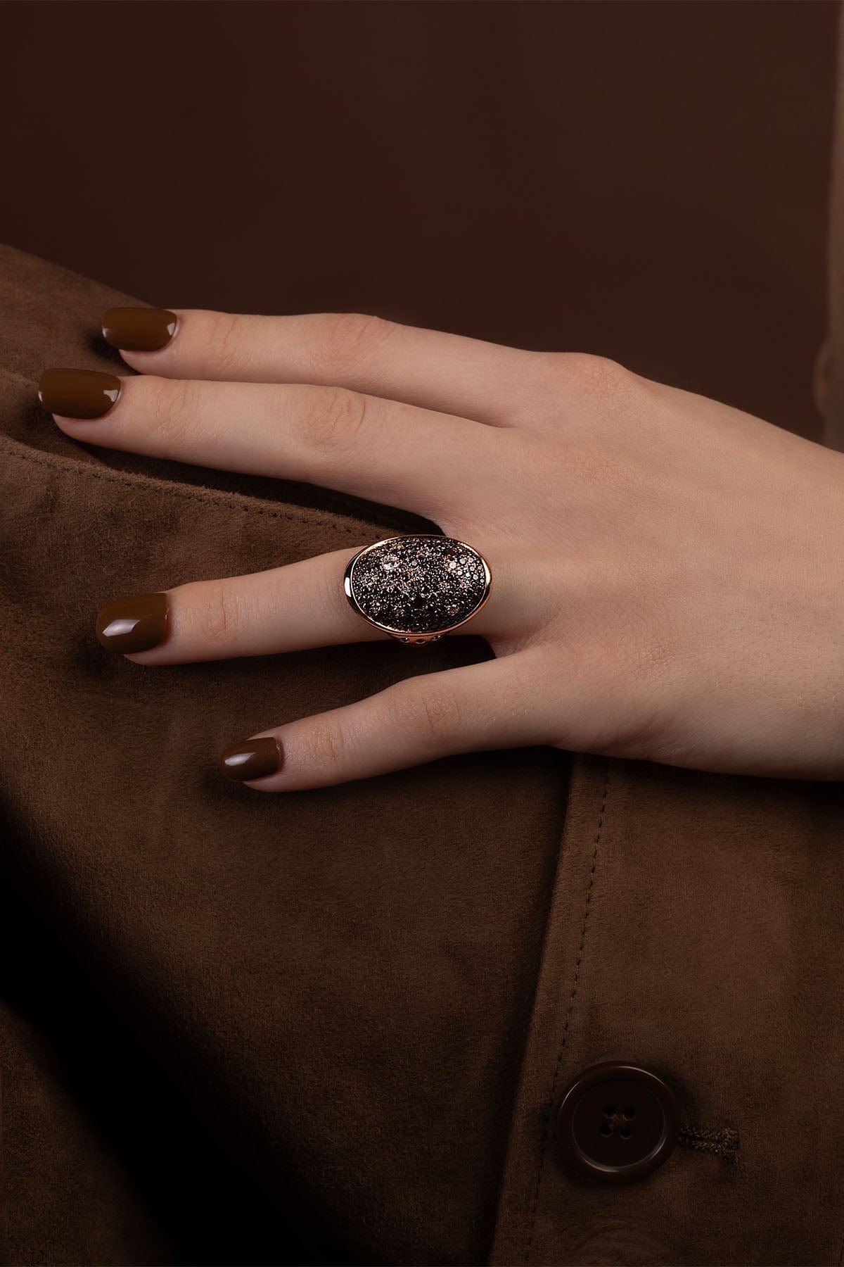 APM Monaco Pavé Chocolate Rose Gold Ring in Rose Gold