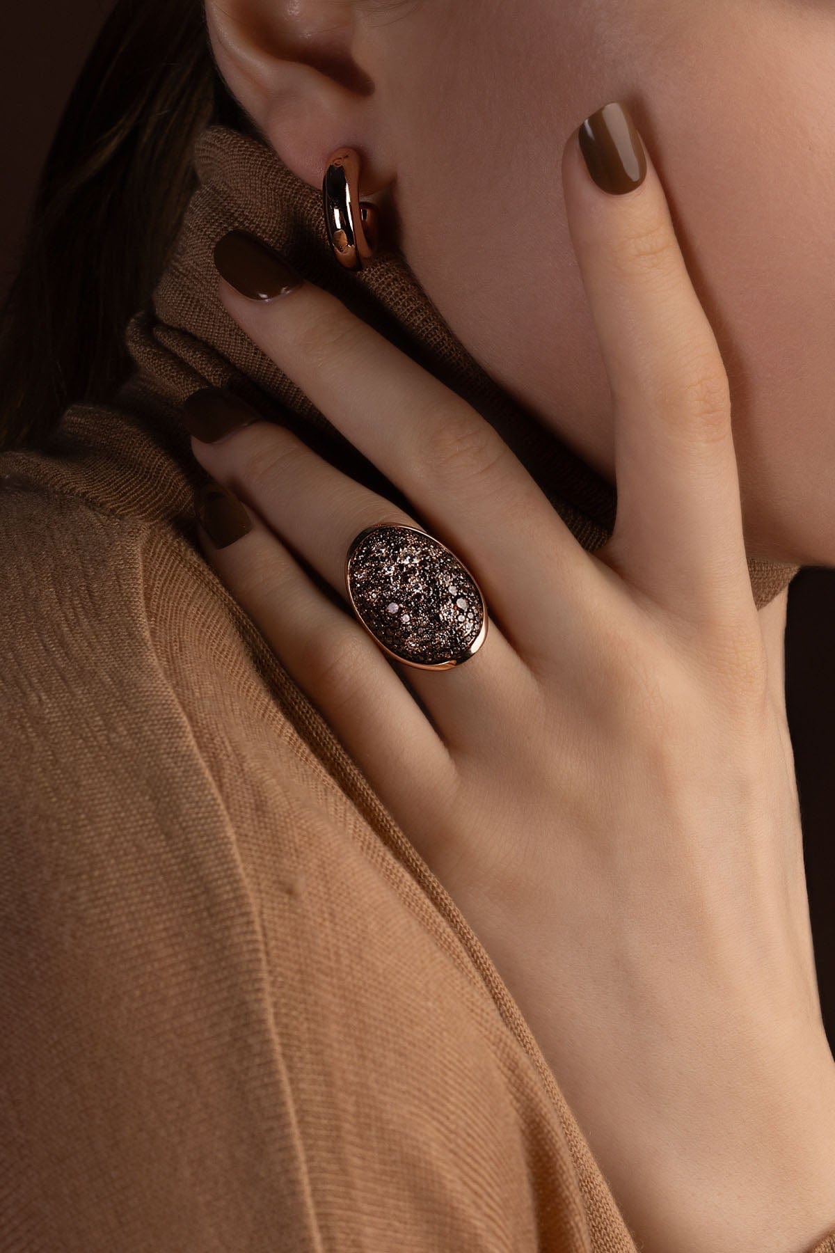 APM Monaco Pavé Chocolate Rose Gold Ring in Rose Gold