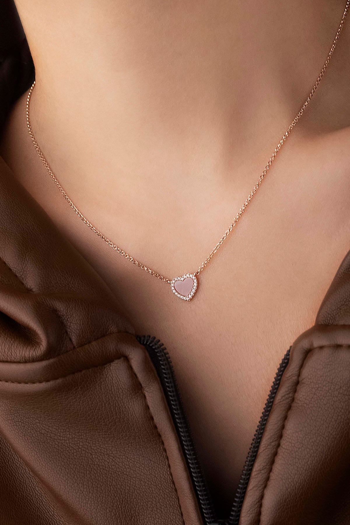 Pink Nacre Heart Adjustable Necklace