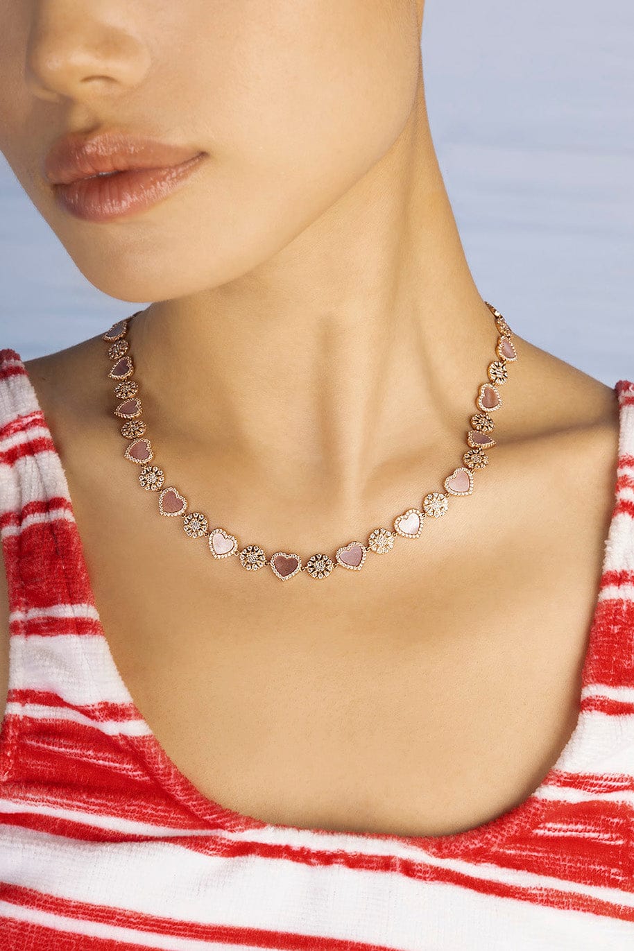 Pink Nacre Heart & Dot Adjustable Necklace | APM Monaco