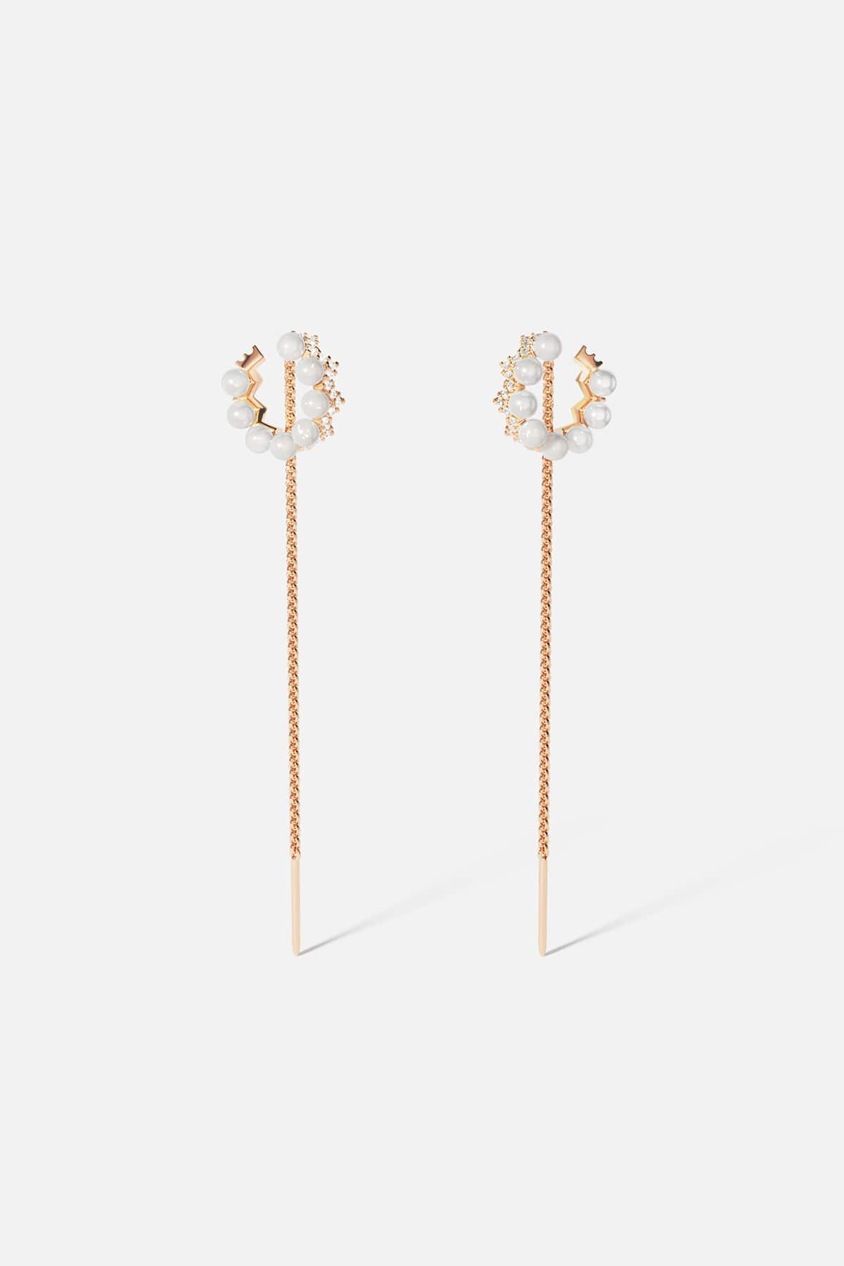 Aretes estilo trepador Up And Down con perlas y cadena 