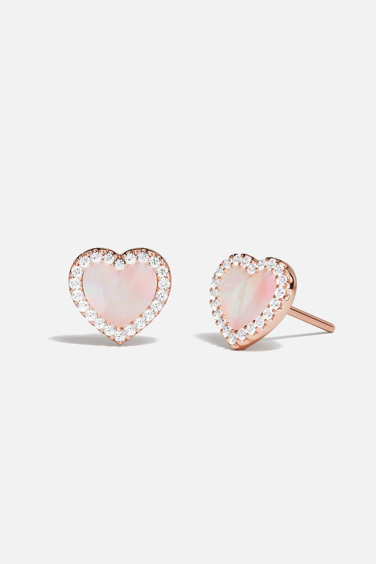 APM Monaco Pink Nacre Heart Stud Earrings - Rose Gold