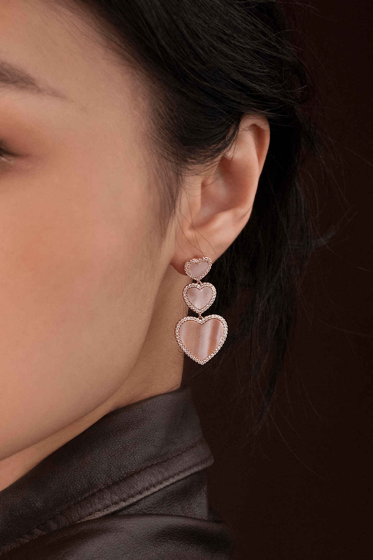 APM Monaco Pink Nacre Heart Earrings in Rose Gold