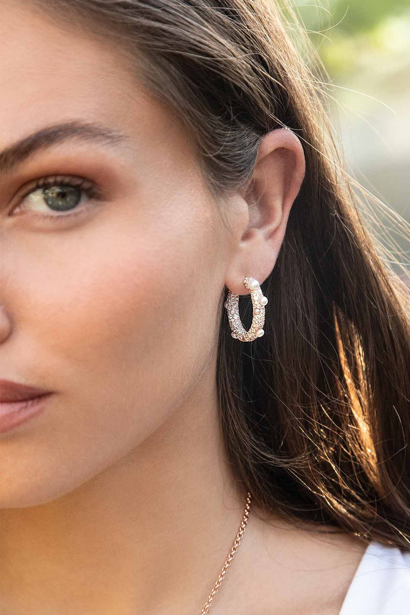 Pavé Hoop Earrings with Pearls