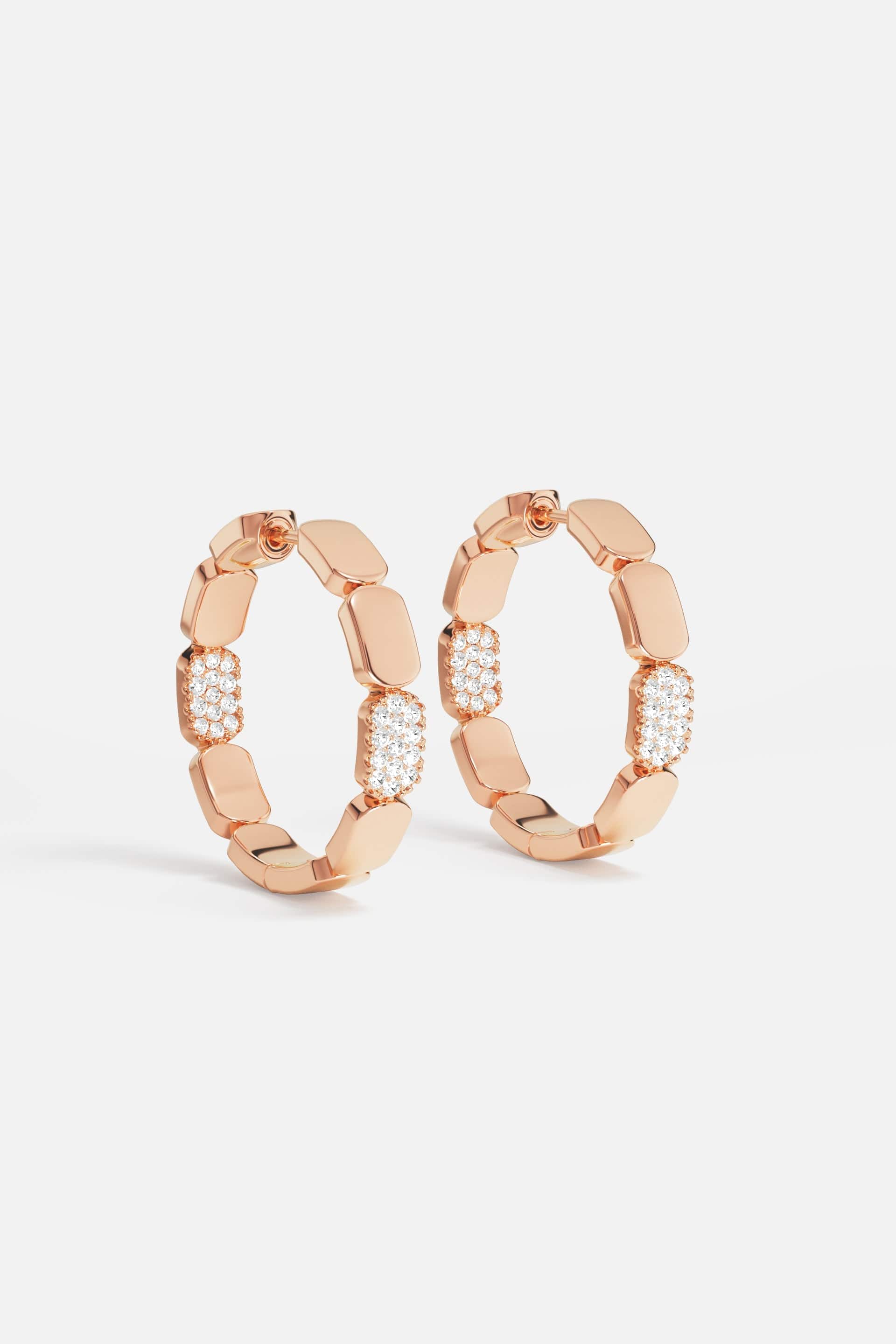 APM Monaco Valentin Sliver Rose gold metal color 2024 and crystal mini lock hoops ear