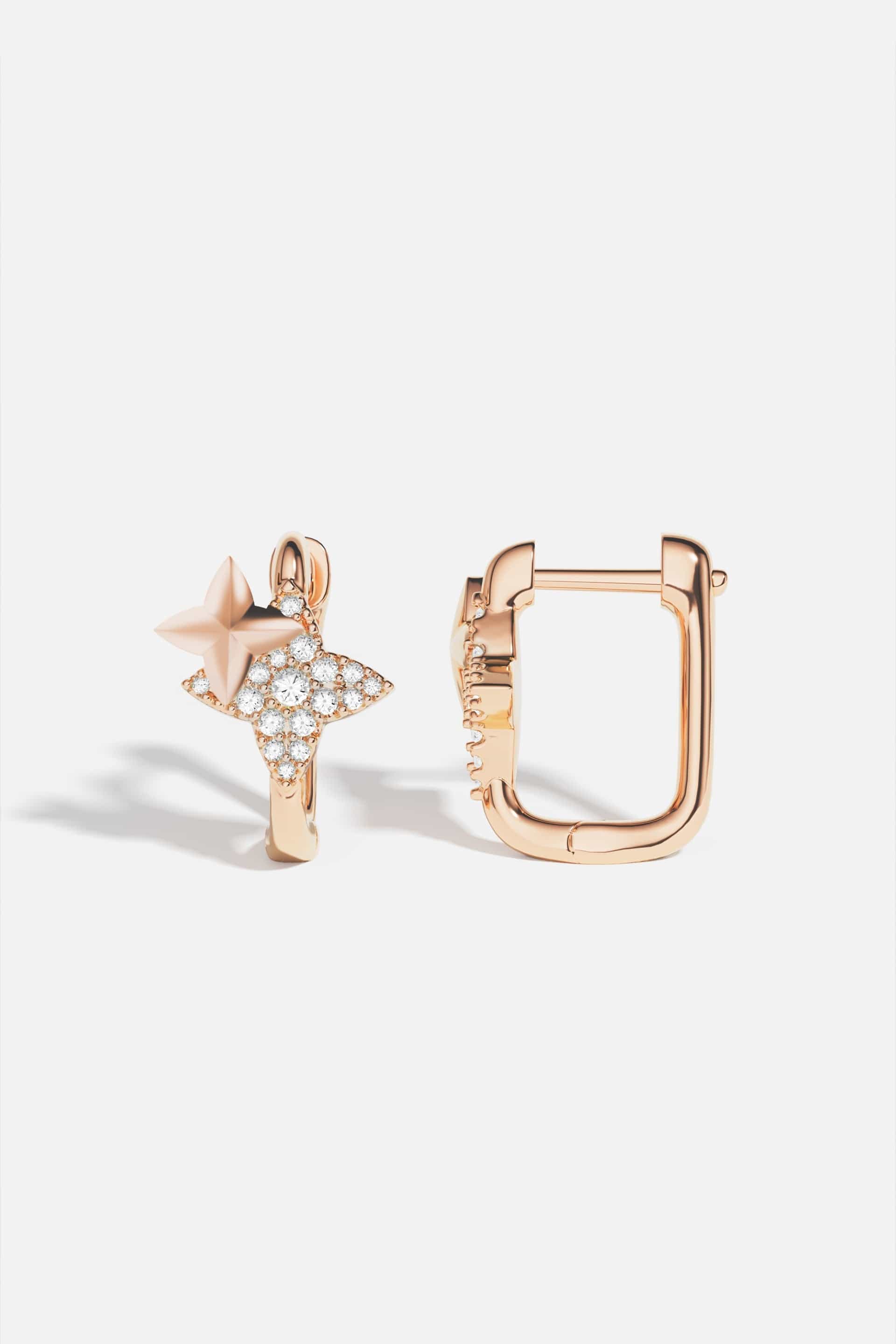 APM Monaco Valentin Sliver Rose gold metal shops color and crystal mini lock hoops ear