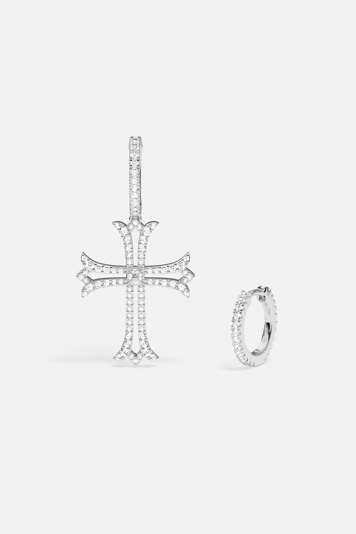 Asymmetric Cross Earrings XL, White Alloy | APM Monaco
