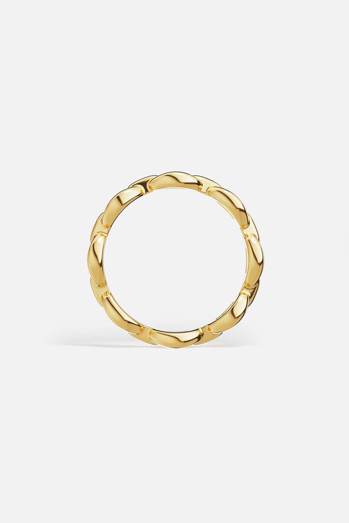 Rings APM Monaco yellow gold pave chain ring with three round white diamonds.