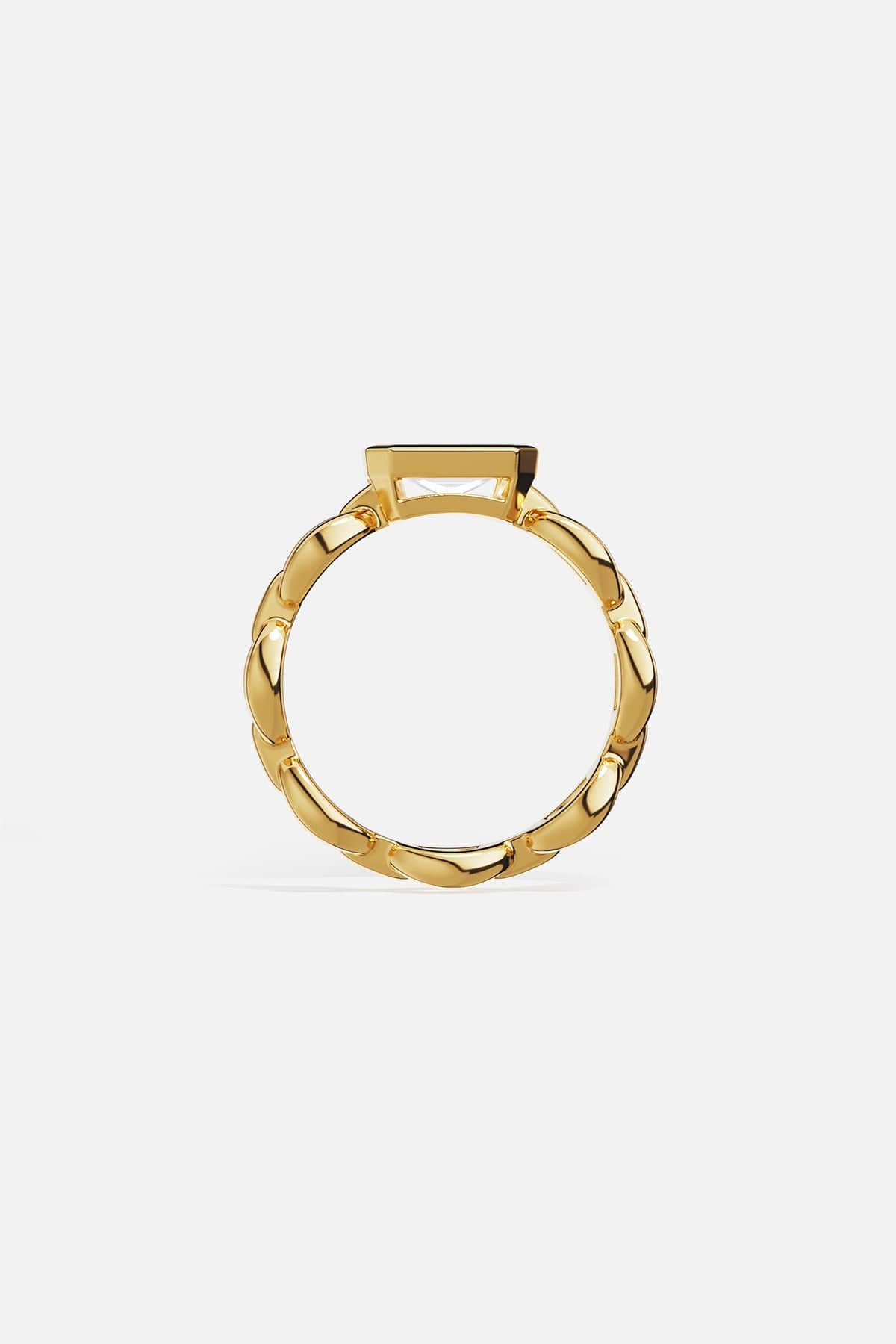 Rings APM Monaco yellow gold chain ring featuring a large rectangular clear stone.