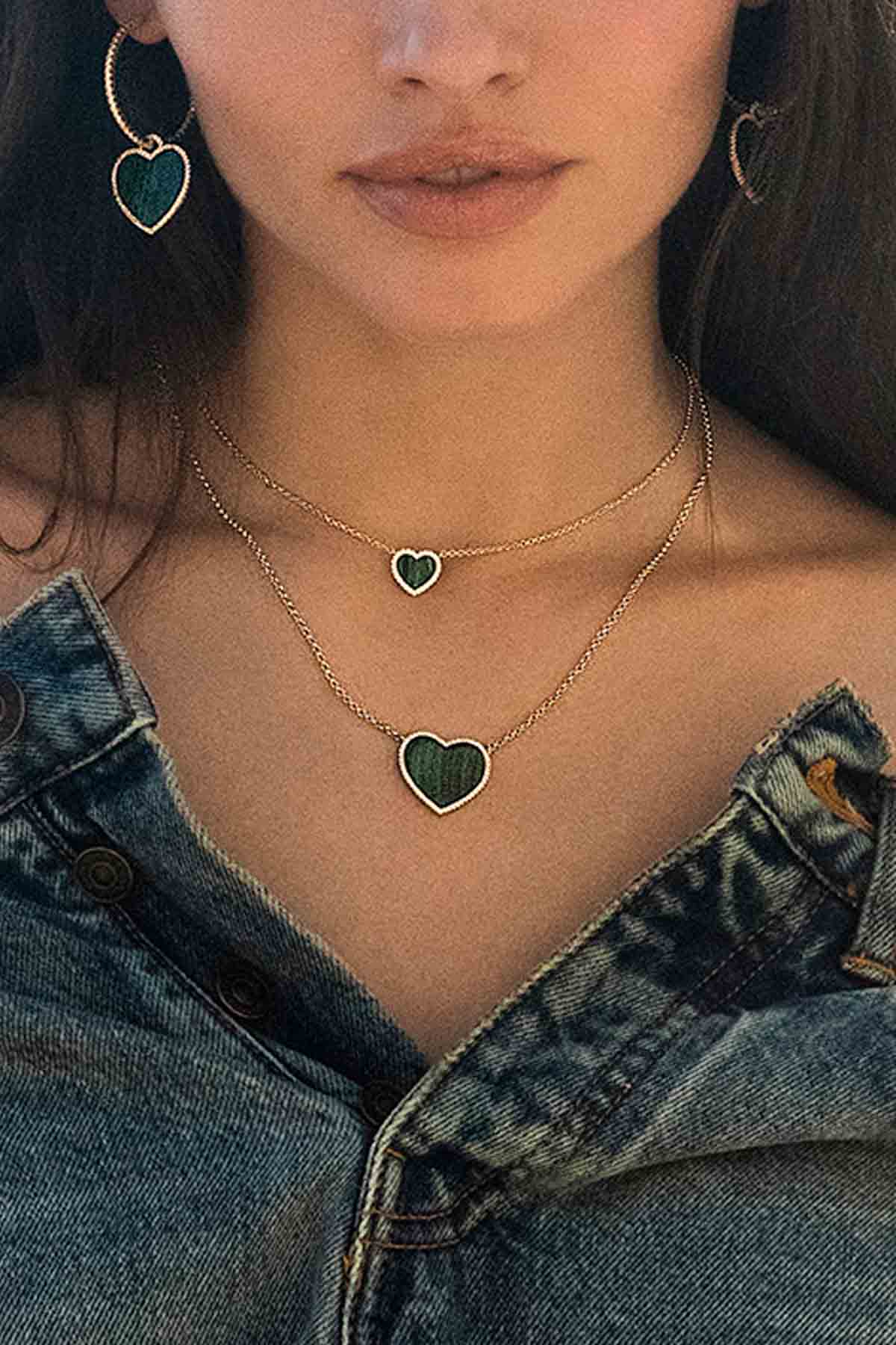 APM Monaco Malachite Heart Adjustable Necklace in Yellow Gold