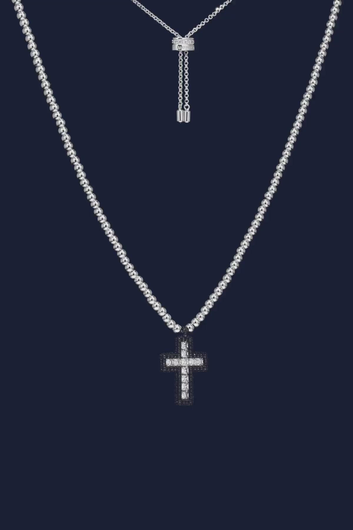 Black Pavé Cross Adjustable Necklace with Beads | APM Monaco