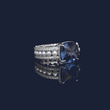 Blue Square Ring with Pearls