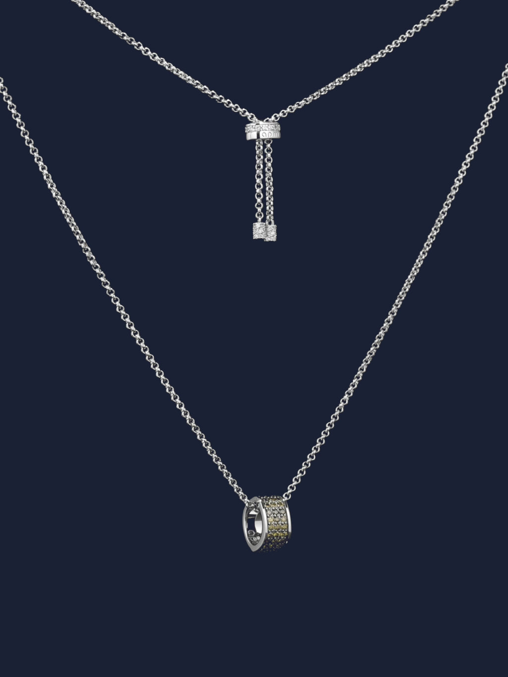 Adjustable Necklace with Khaki Ring Pendant - Silver | APM Monaco