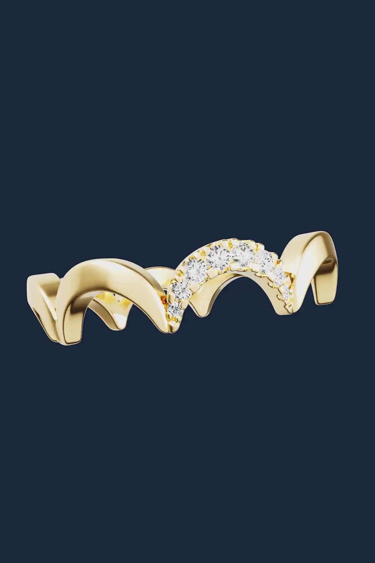 Wavy Gold Ring with Cubic Zirconia | APM Monaco