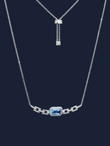 Pavé Lagoon Blue Rectangle Adjustable Chain Necklace