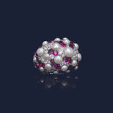 Chunky Fuchsia Pavé Ring with Pearls