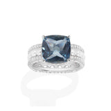 Blue Square Ring with Pearls