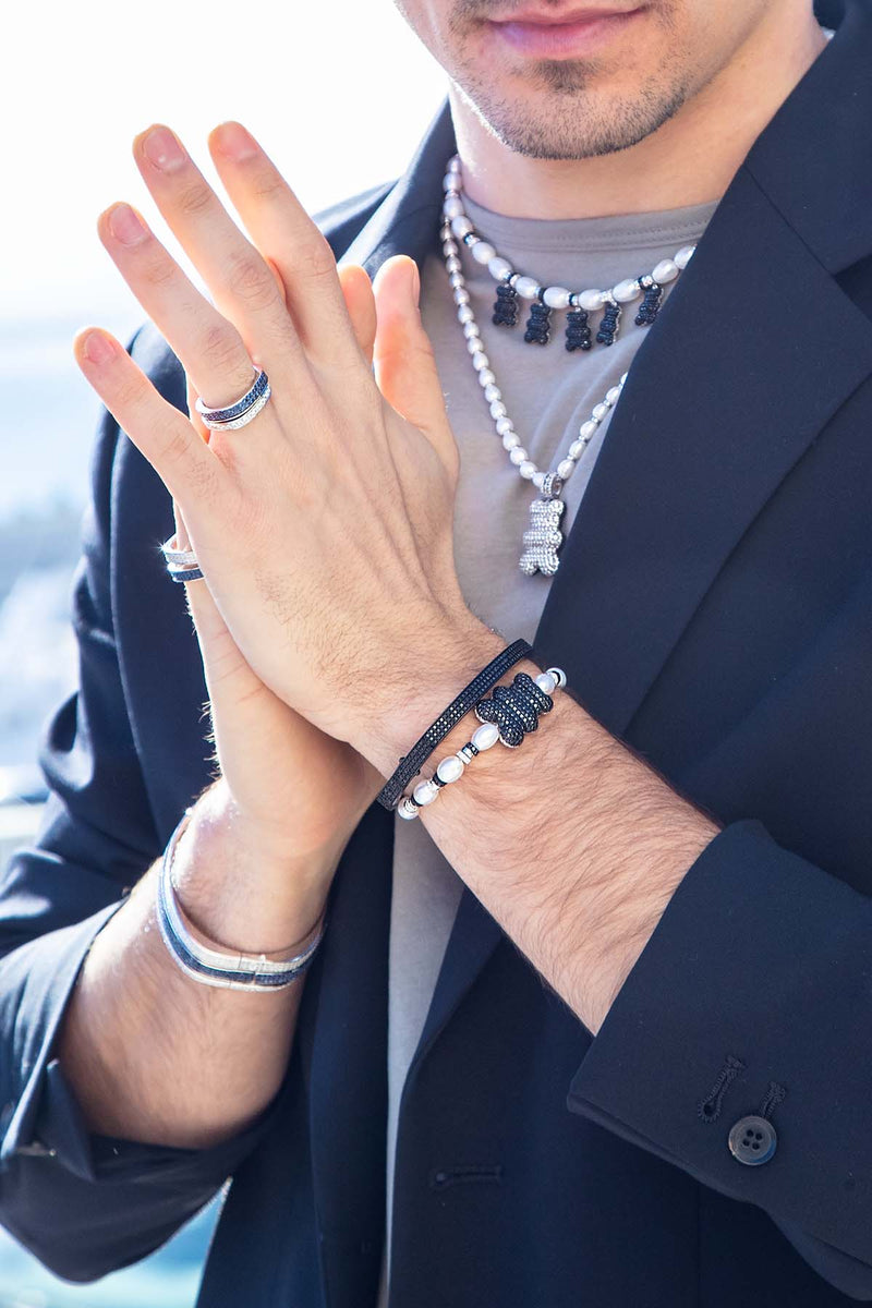 APM Monaco XL Mood Yummy Bear Bracelet with Pearls in Silver