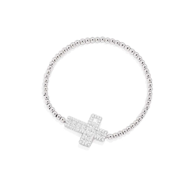 APM Monaco Cross Bracelet With Beads in Silver