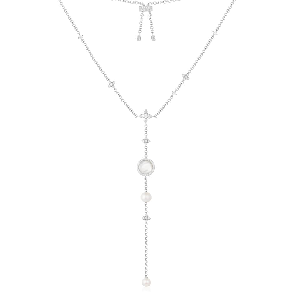 Adjustable Necklace with White Nacre and Pearl Pendant - APM Monaco