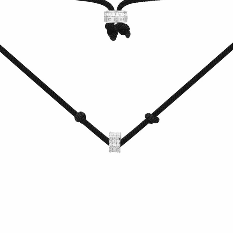 Black adjustable nylon necklace with sliding ring