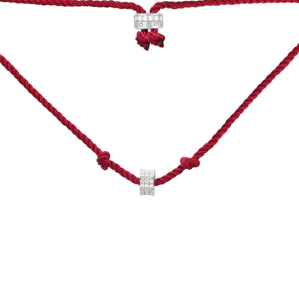 Collar rojo de nailon ajustable con anillo deslizante - plata