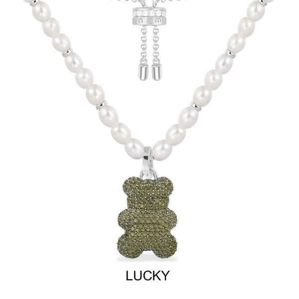 Lucky Yummy Bear Clippable Adjustable Necklace with Pearls