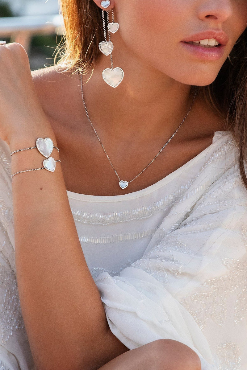 Mini White Nacre Heart Adjustable Necklace - silver | APM Monaco
