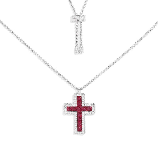 Fuchsia Pavé Cross Adjustable Necklace
