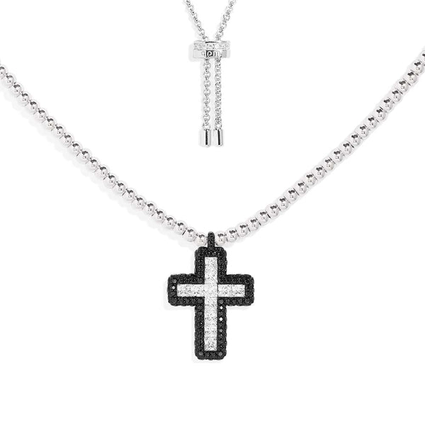 Black Diamond Cross Pendant on Black Onyx Necklace - | Lazaro SoHo