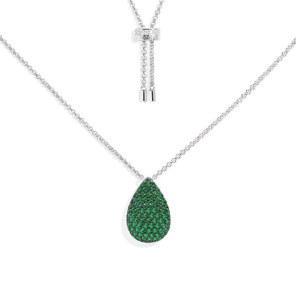 Adjustable Necklace with Green Drop