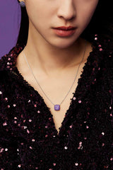 APM Monaco Purple Square Adjustable Necklace in Silver