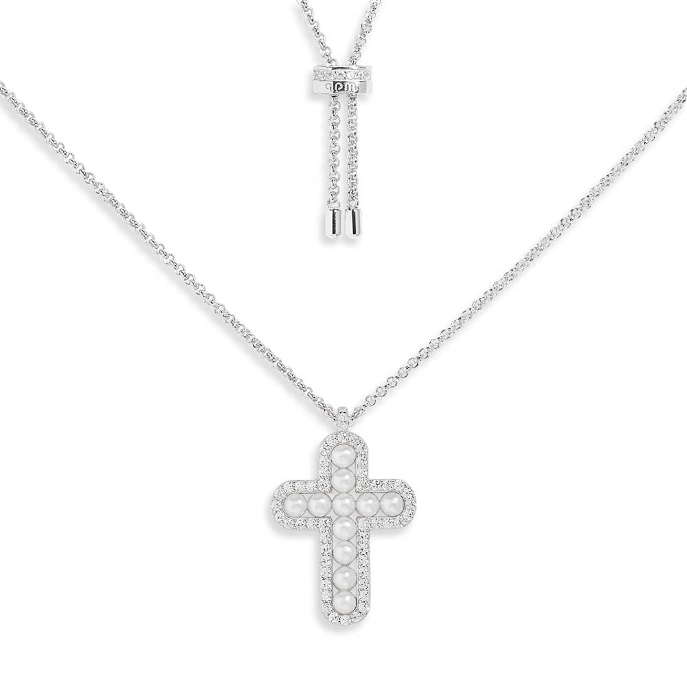 Cross Adjustable Necklace with Pearls - APM Monaco
