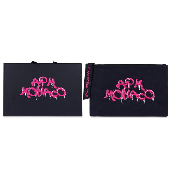 粉色刺绣APM Monaco涂鸦手拿包