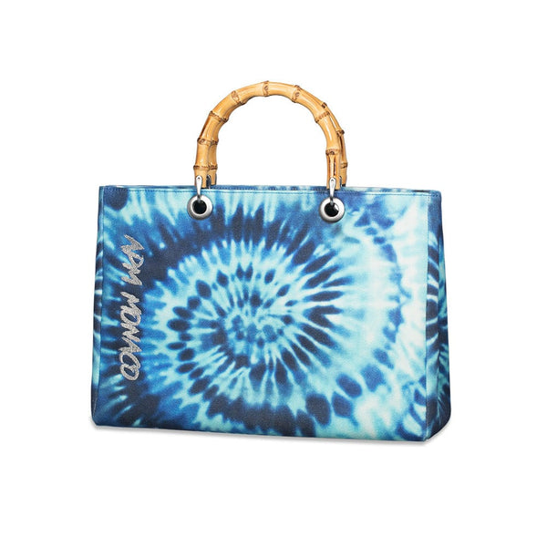 Blue Tie-Dye Bag with bamboo handle