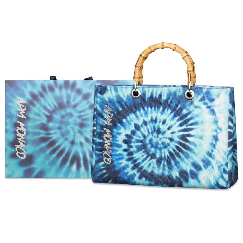 Blue Tie-Dye Bag with bamboo handle - APM Monaco