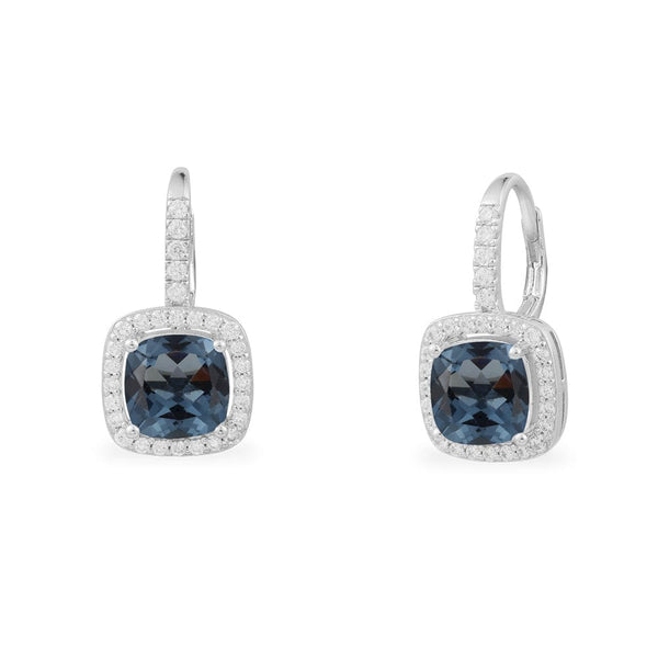 Hoop Earrings with Blue Square Stones
