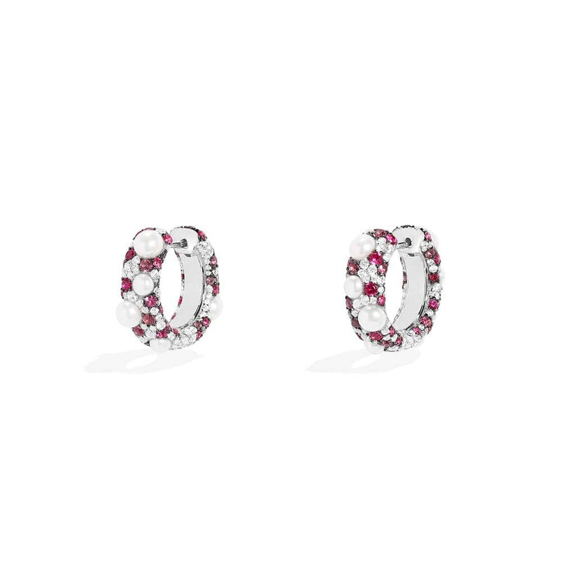 Mini Fuchsia Pavé Hoop Earrings with Pearls