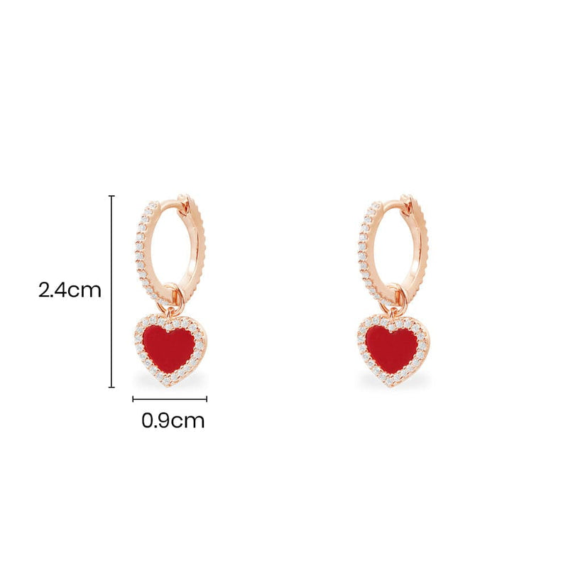 Red Heart Pearl Drop Huggie Hoop Kitsch 90s Valentines Day Earrings